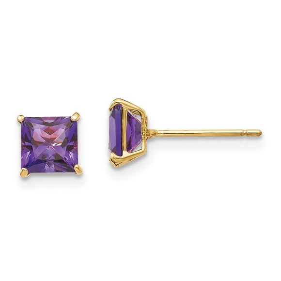 14k Yellow Gold Madi K Children's Jewelry Amethyst 5mm Square Post Earrings